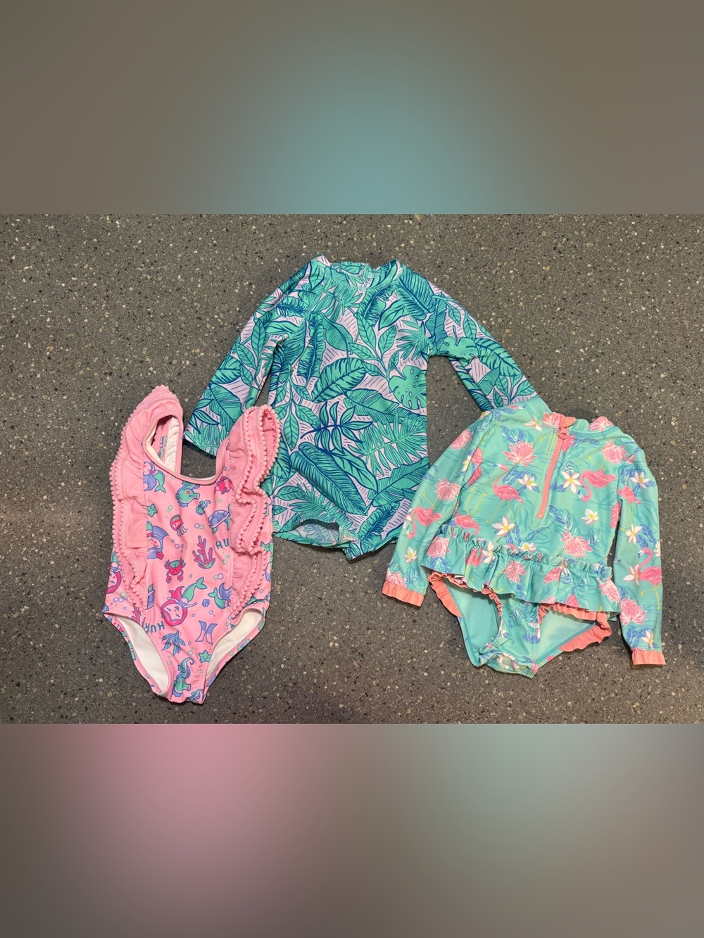 Swimsuit Bundle x 3 for girls size 12 mo Hurley, Tommy Bahama, Cat & Jack EUC